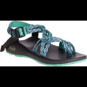 teal/black chacos